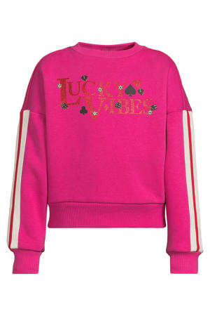 boxy fleece sweater met glitter printopdruk Julia magenta