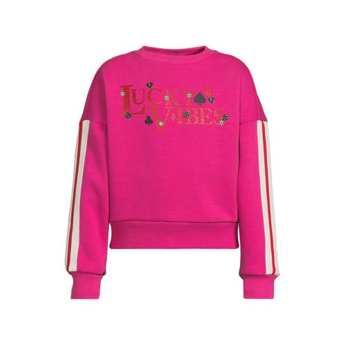 Coolcat boxy fleece sweater met glitter printopdruk Julia magenta afbeelding