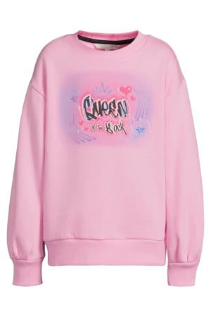 fleece sweater met Queen of the Block Graffiti print Lotte roze