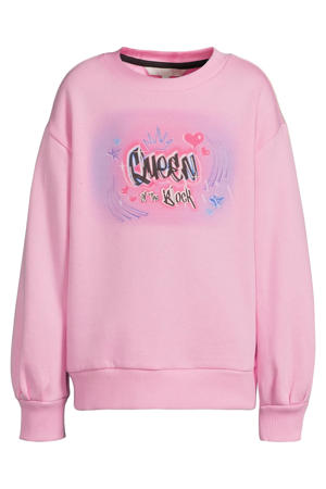fleece sweater met Queen of the Block Graffiti print Lotte roze
