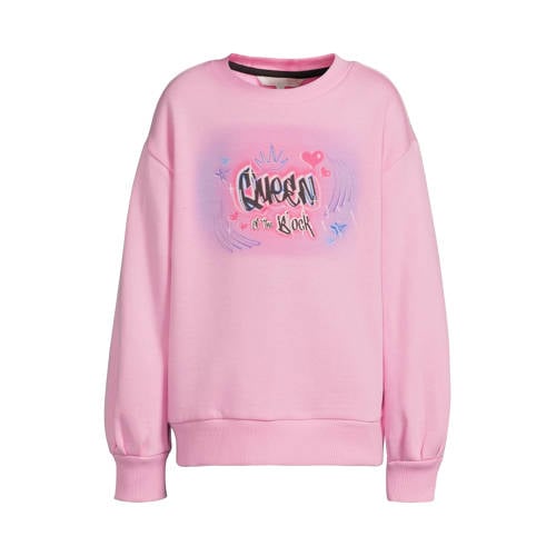 Coolcat fleece sweater met Queen of the Block Graffiti print Lotte roze afbeelding