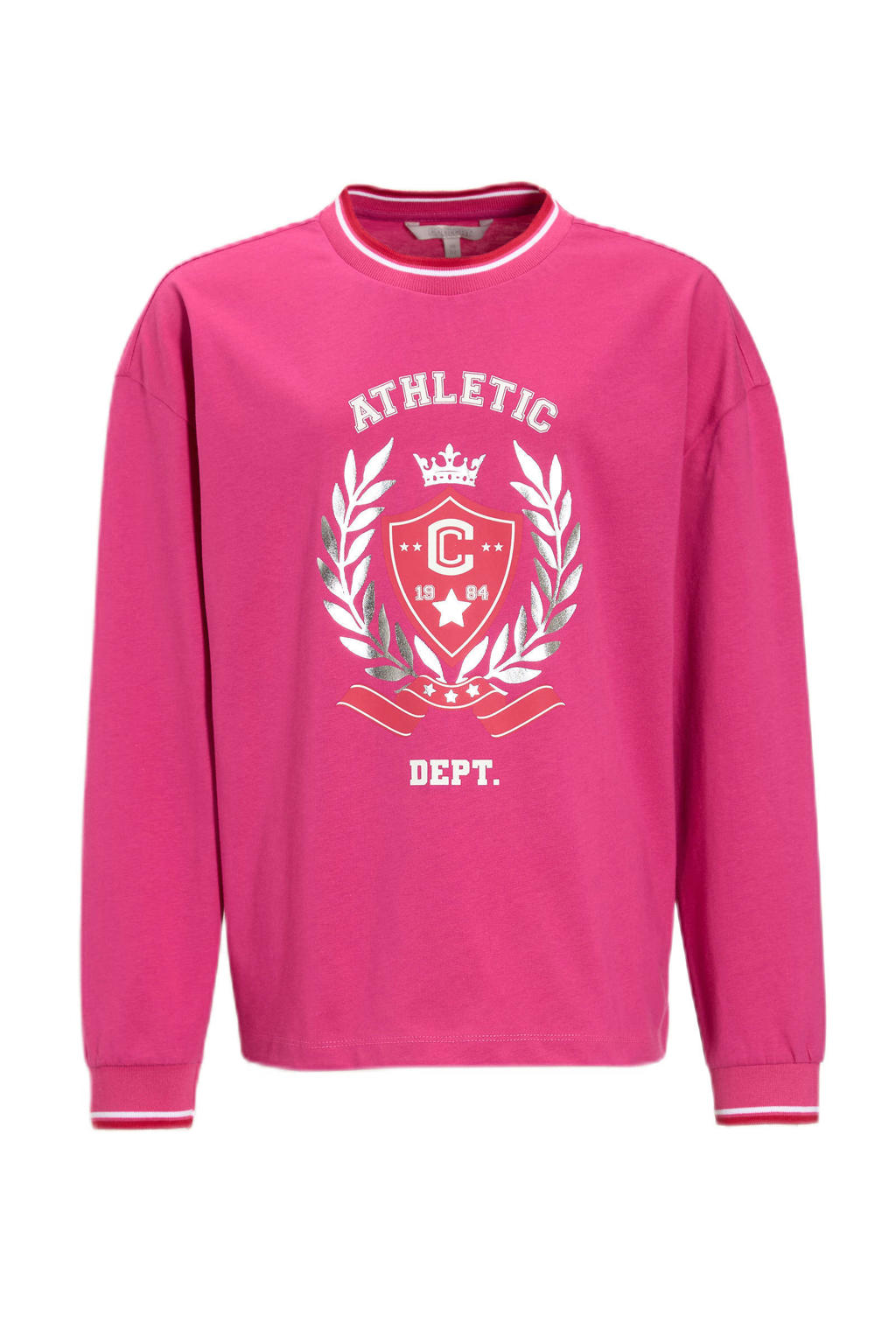 Roze meisjes Coolcat oversized longsleeve printopdruk Linda van katoen met lange mouwen en ronde hals