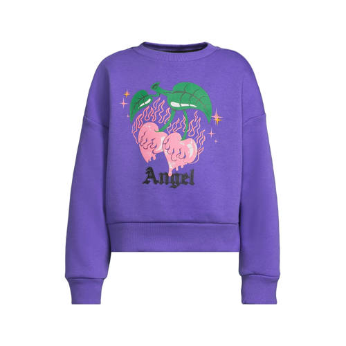 Coolcat boxy fleece sweater met printopdruk Sanne paars afbeelding