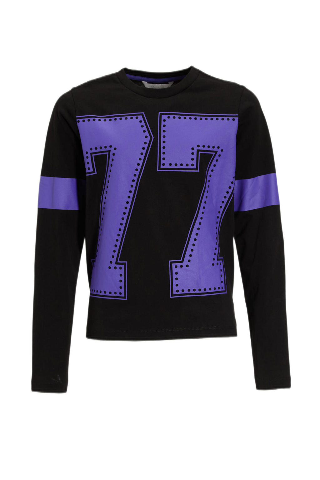 Zwarte meisjes Coolcat longsleeve 77 printopdruk Johanna van katoen met lange mouwen en ronde hals