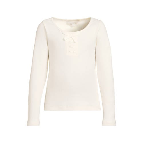 Coolcat geribde longsleeve met strikdetail Leslie crème afbeelding