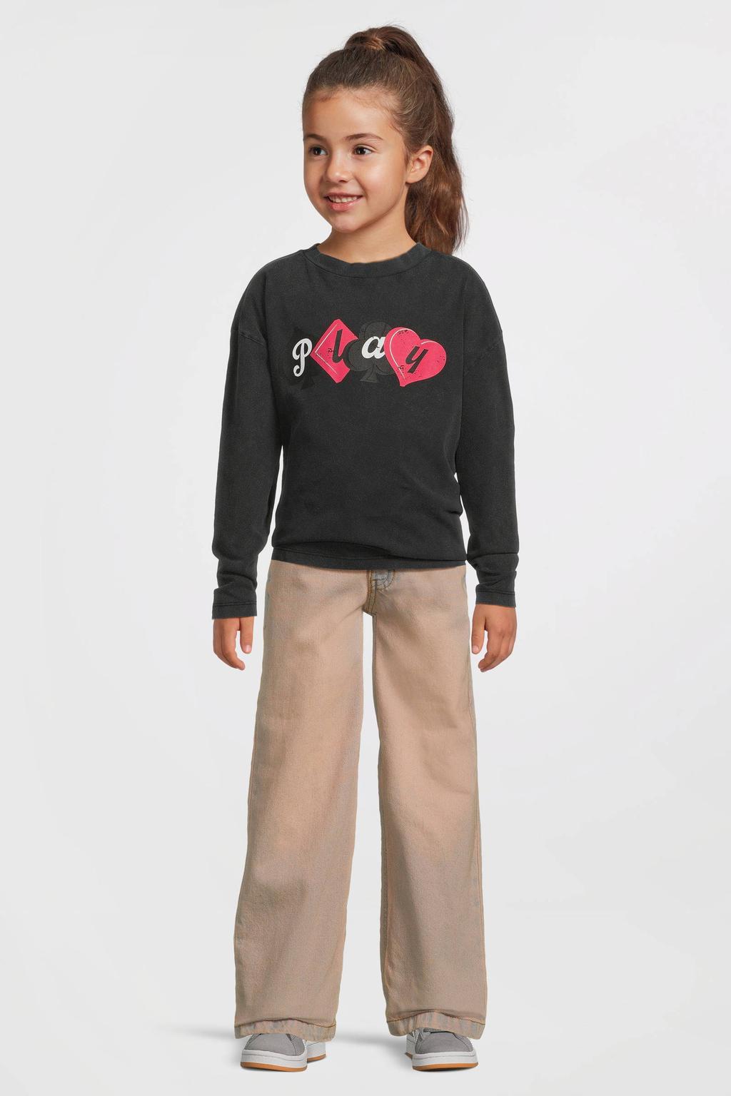 Grijze meisjes Coolcat longsleeve Noor van katoen met printopdruk, lange mouwen en ronde hals