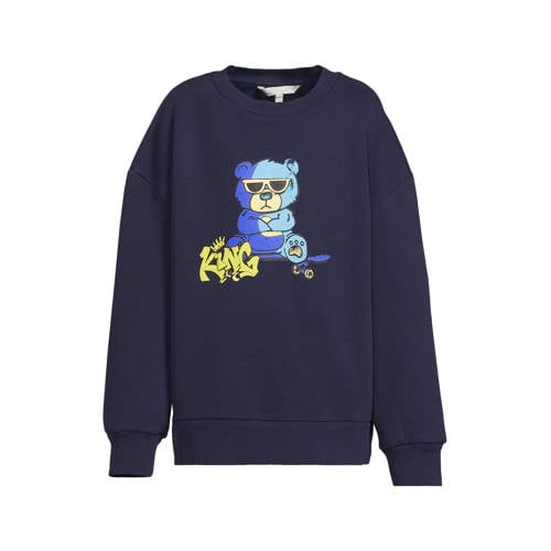 Coolcat fleece sweater met beer printopdruk Kane donkerblauw afbeelding