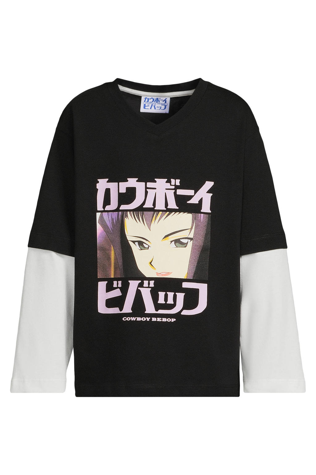 Zwarte jongens Coolcat longsleeve Bebop licence printopdruk van katoen met lange mouwen en ronde hals