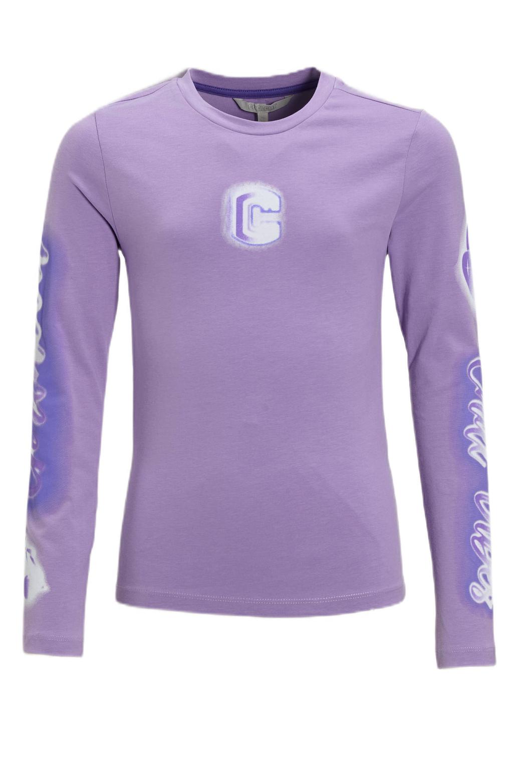Lilakleurige meisjes Coolcat longsleeve Anna Lila van katoen met printopdruk, lange mouwen en ronde hals