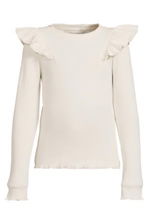geribde longsleeve met rushes Megan crème
