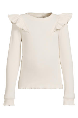 geribde longsleeve met rushes Megan crème