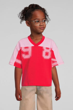 cropped T-shirt met 1984 printopdruk Lori rood/roze