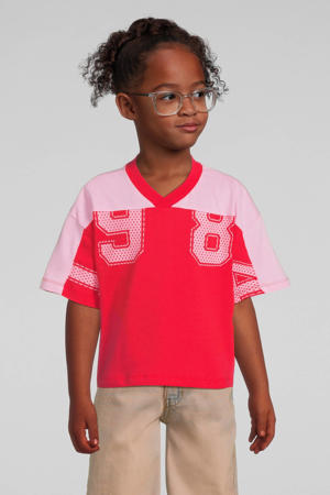 cropped T-shirt met 1984 printopdruk Lori rood/roze
