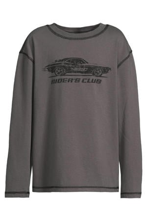relaxed overlock longsleeve met Riders Club print Franky donkergrijs