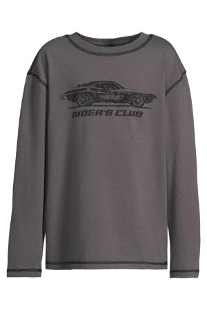 relaxed overlock longsleeve met Riders Club print Franky donkergrijs