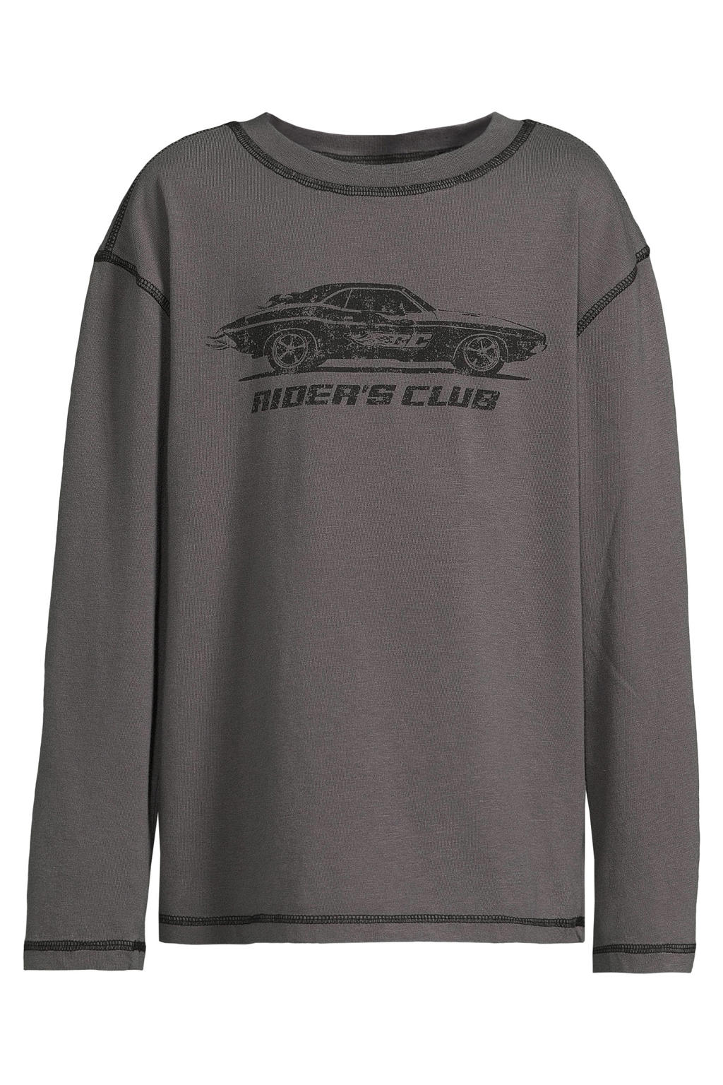 Grijze jongens Coolcat relaxed overlock longsleeve Club print Franky van katoen met lange mouwen en ronde hals