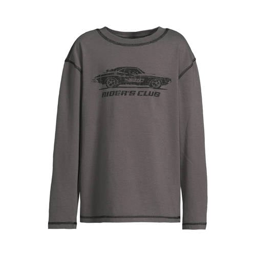 Coolcat relaxed overlock longsleeve met Riders Club print Franky donkergrijs afbeelding