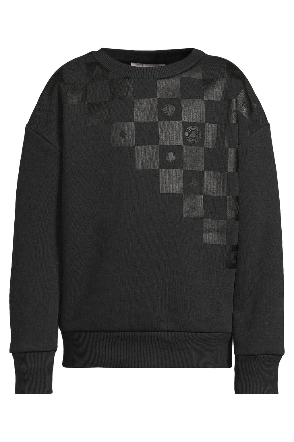 Grijze jongens Coolcat fleece sweater Josh met printopdruk, lange mouwen en ronde hals