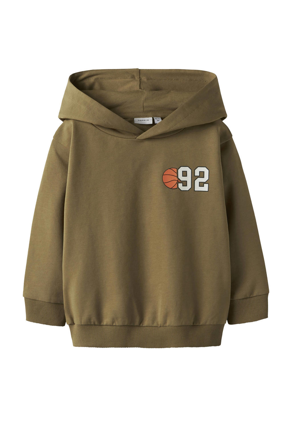 Bruine jongens NAME IT MINI hoodie van sweat materiaal met backprint, lange mouwen en capuchon