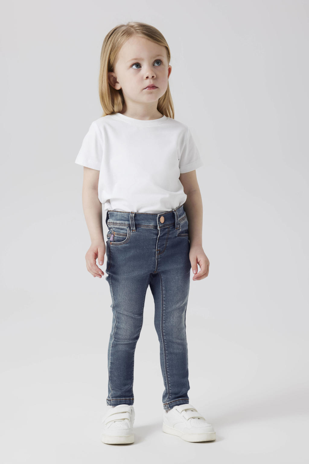Dark blue denim meisjes NAME IT MINI skinny jeans van stretchkatoen met regular waist, rits- en drukknoopsluiting en effen