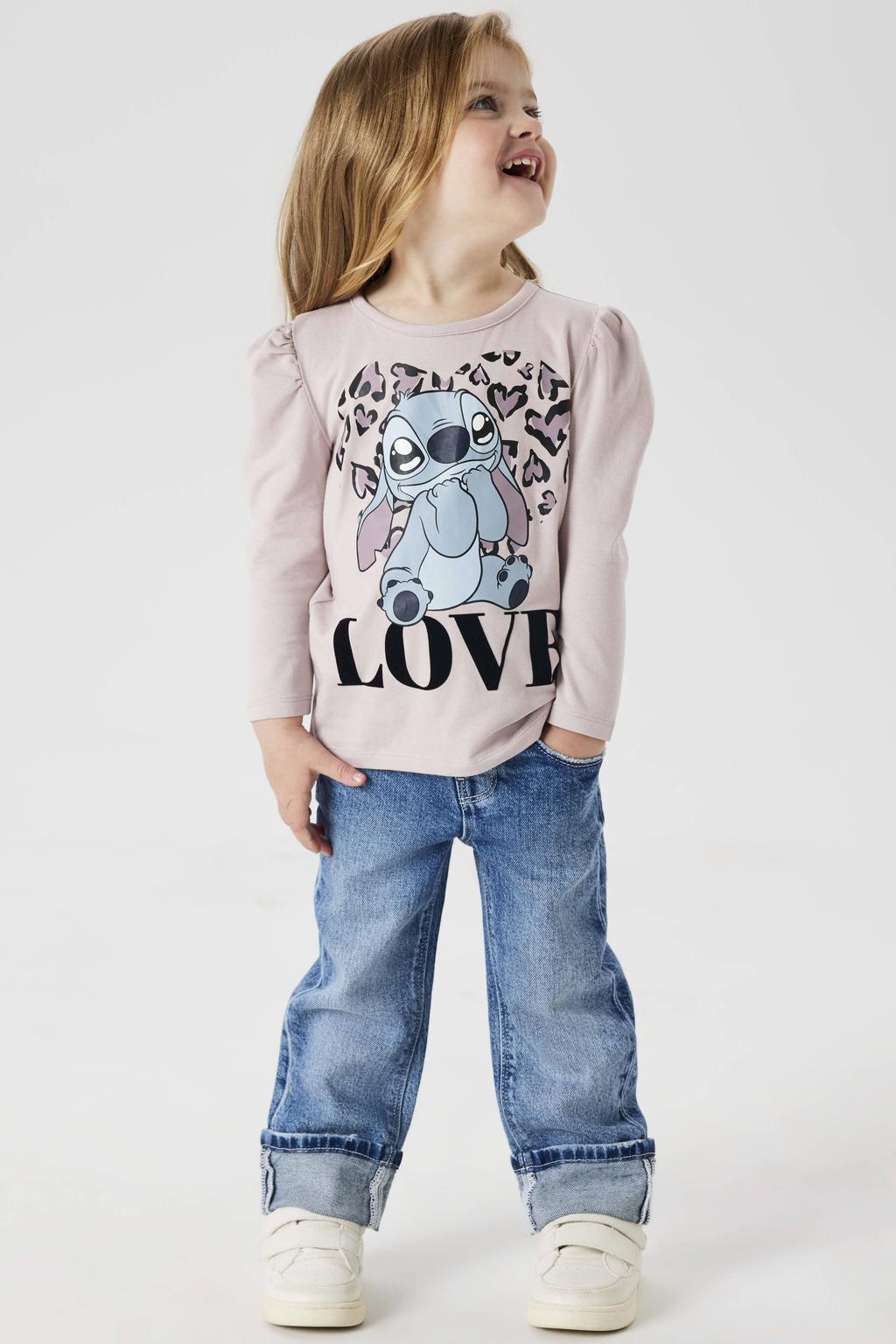 Medium blue denim meisjes NAME IT MINI straight leg jeans van katoen met rits- en haaksluiting en effen