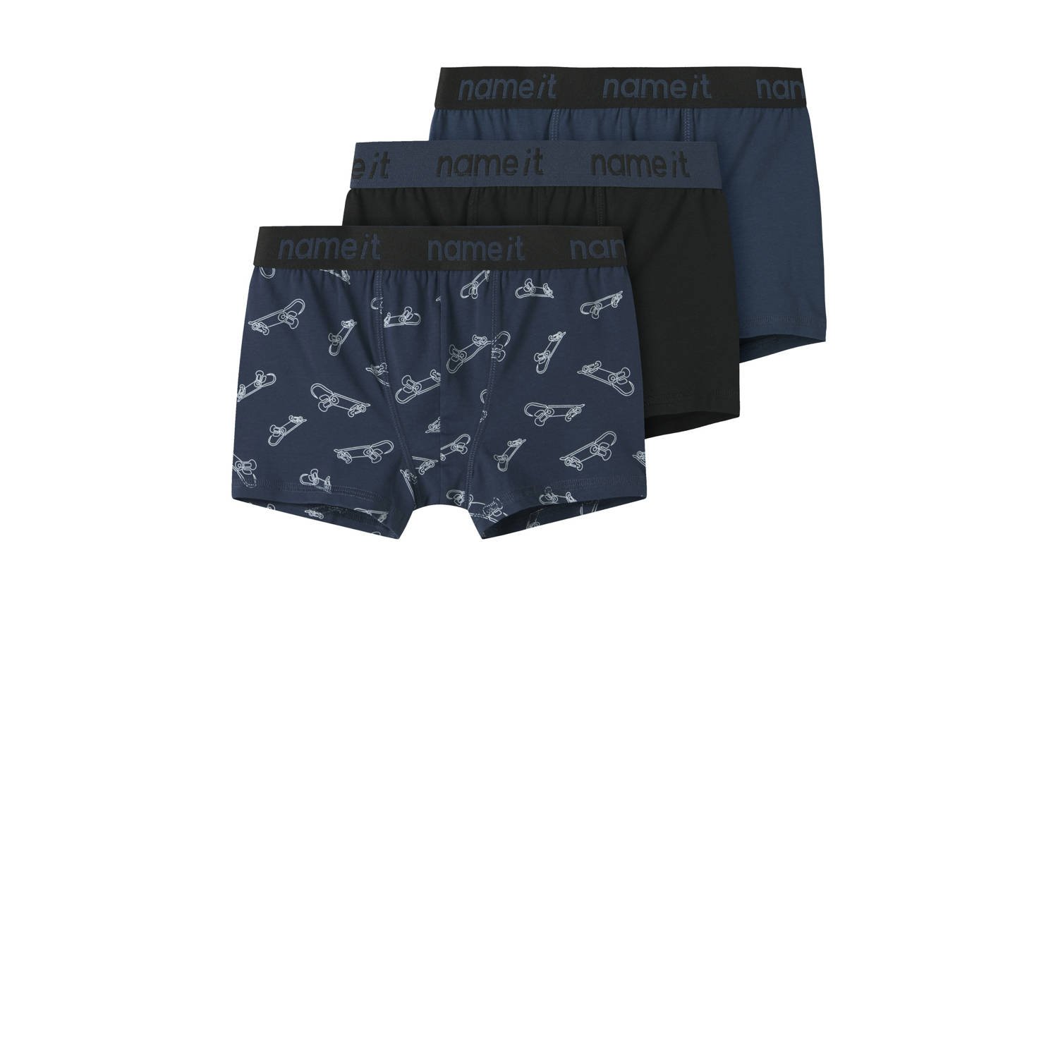 NAME IT KIDS boxershort set van 3 donkerblauw zwart