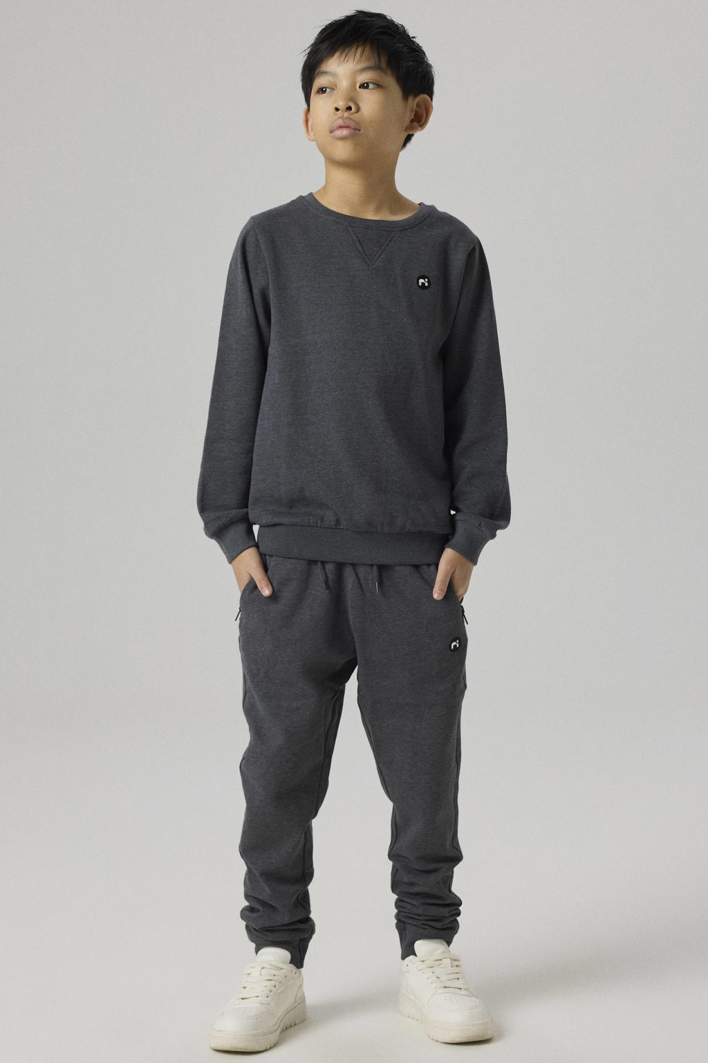 Grijs melange jongens NAME IT KIDS sweater melange met effen, lange mouwen, ronde hals en geribde boorden
