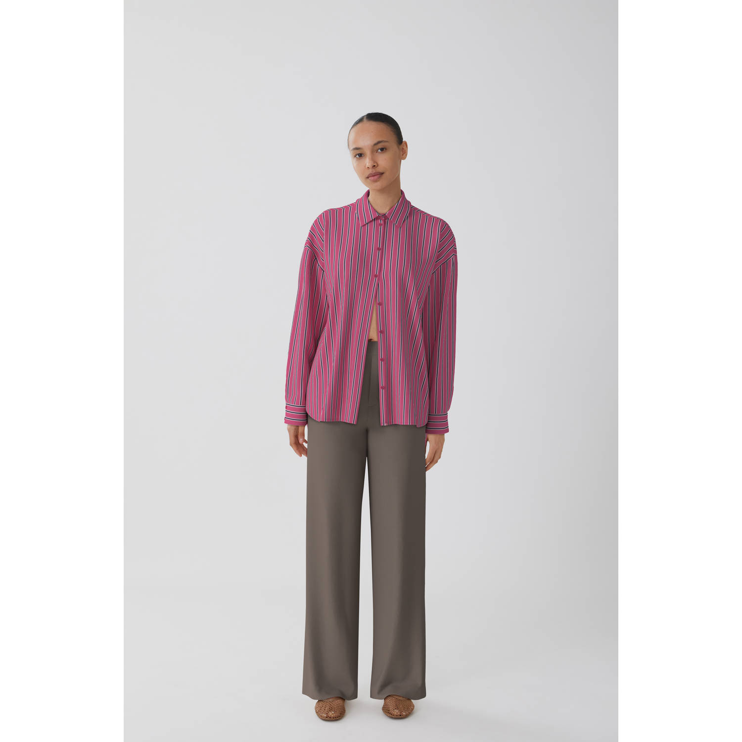 VILA wide leg high waist casual broek taupe