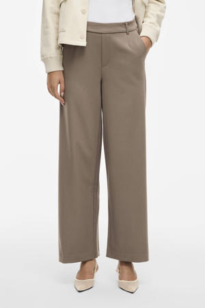 wide leg high waist casual broek taupe