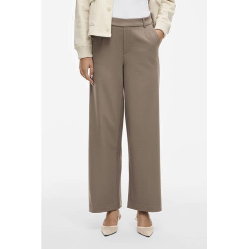 VILA wide leg high waist casual broek taupe afbeelding