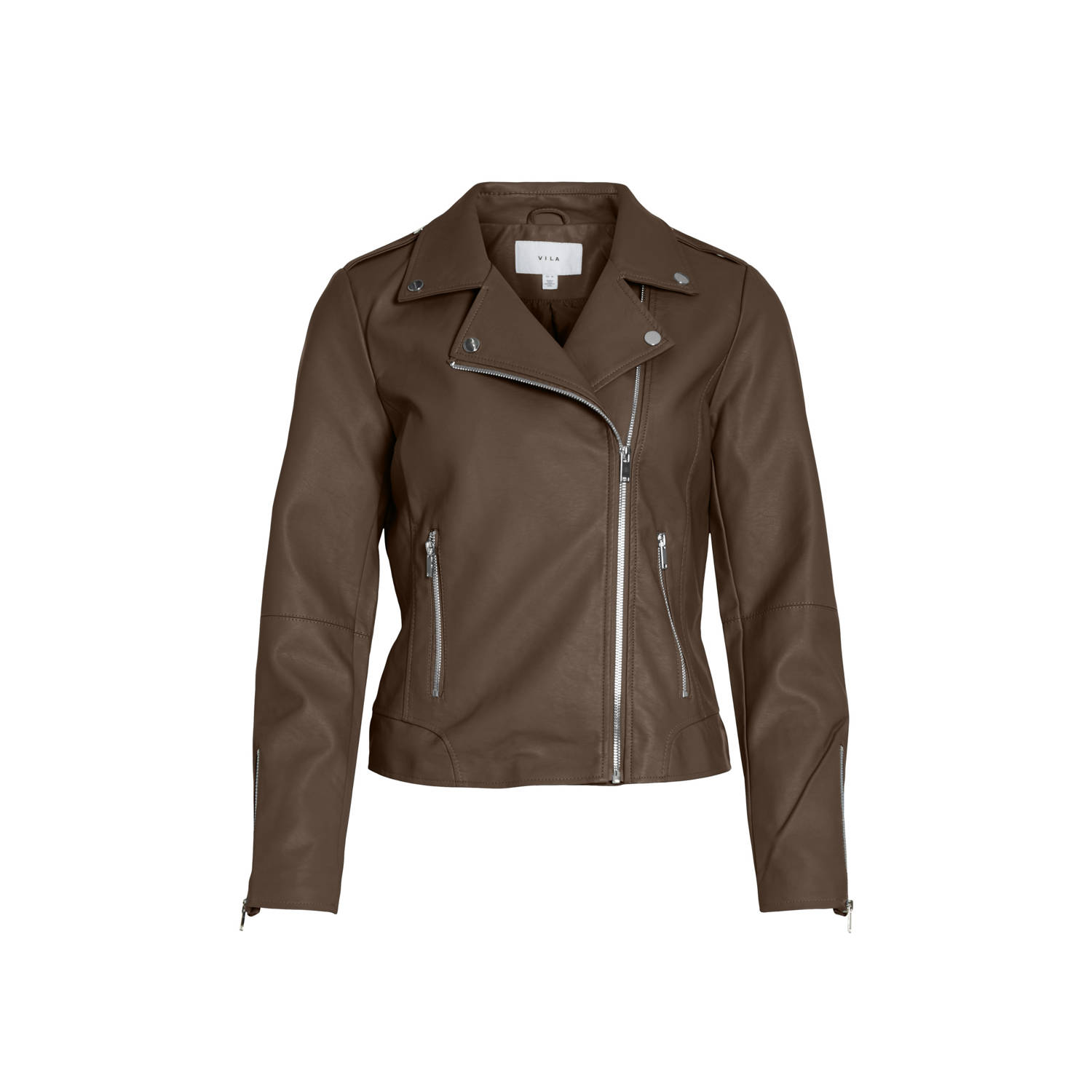 VILA imitatieleren bikerjack bruin