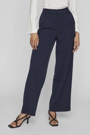 wide leg high waist casual broek marineblauw