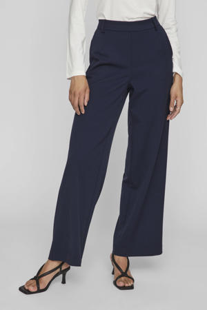 wide leg high waist casual broek  marineblauw