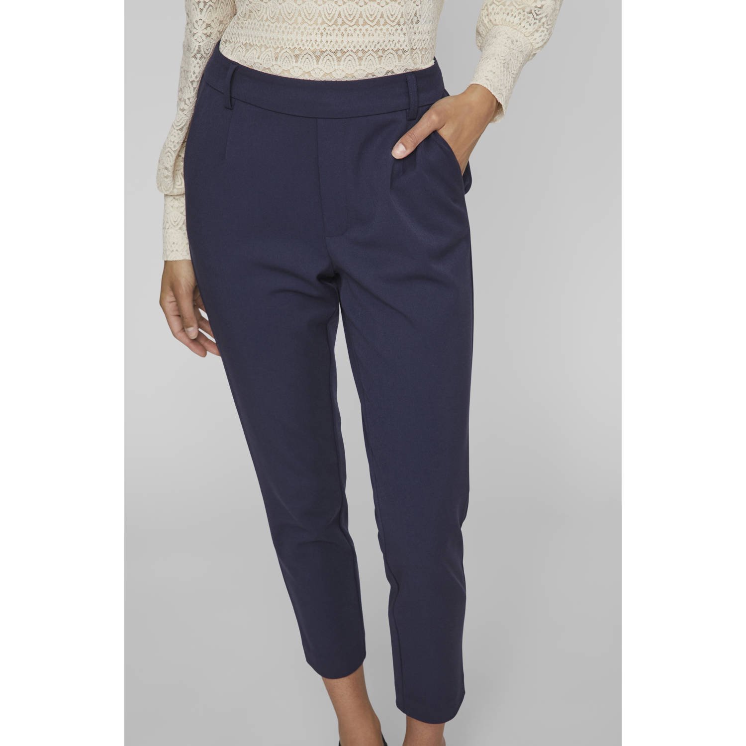 VILA wide leg high waist casual broek marine