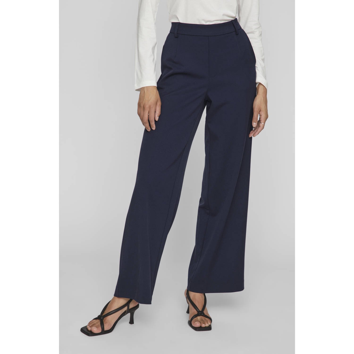 VILA wide leg high waist casual broek marine