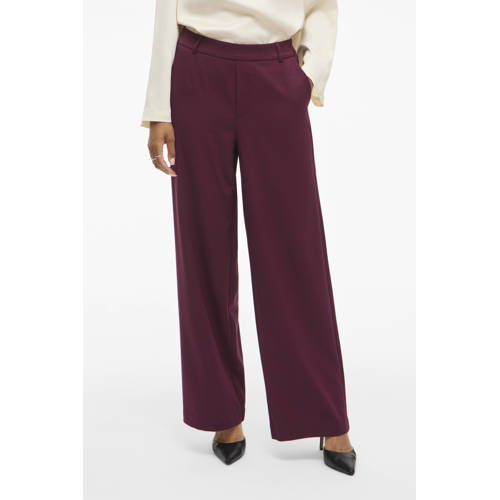 VILA wide leg high waist casual broek donkerrood afbeelding