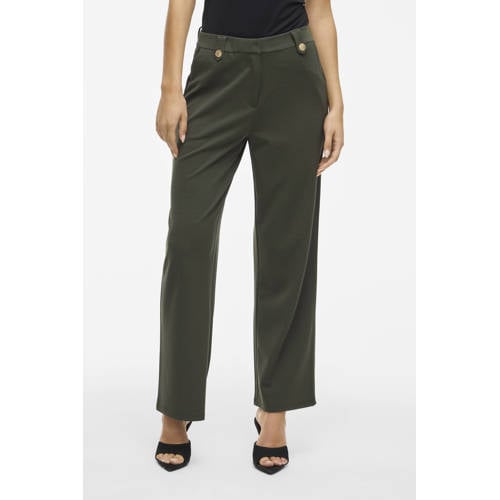VILA straight high waist pantalon donkergroen afbeelding