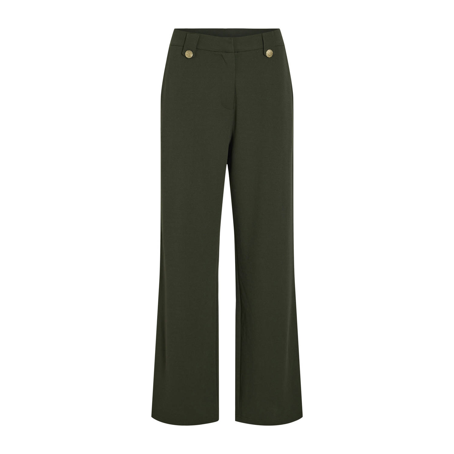 VILA straight high waist pantalon donkergroen