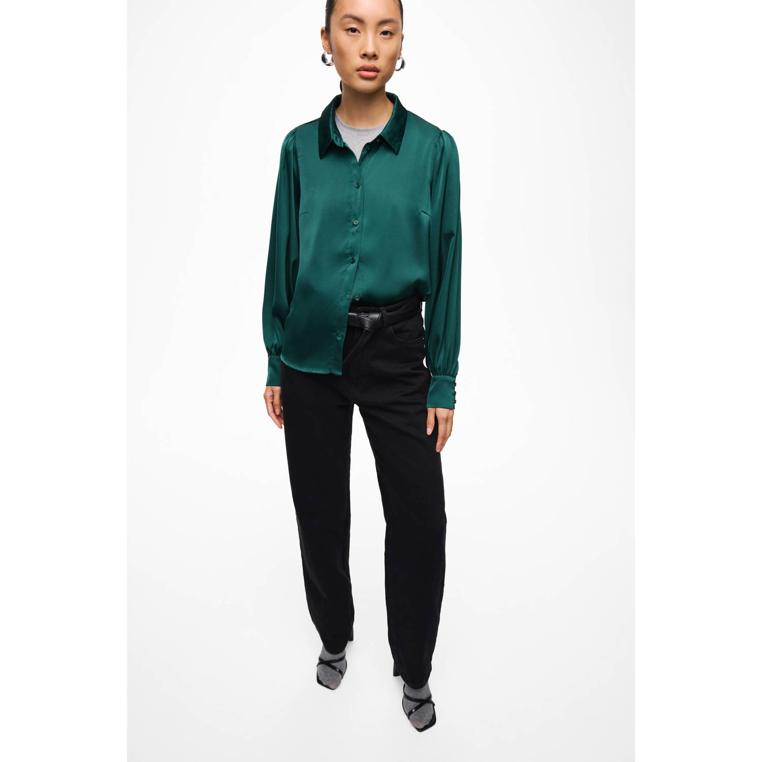VILA satijnen blouse donkergroen
