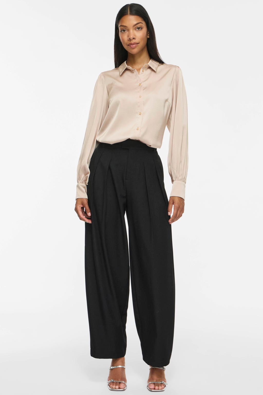 VILA satijnen blouse zand