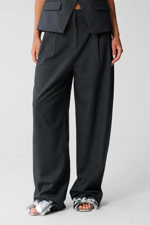 wide leg high waist pantalon grijs