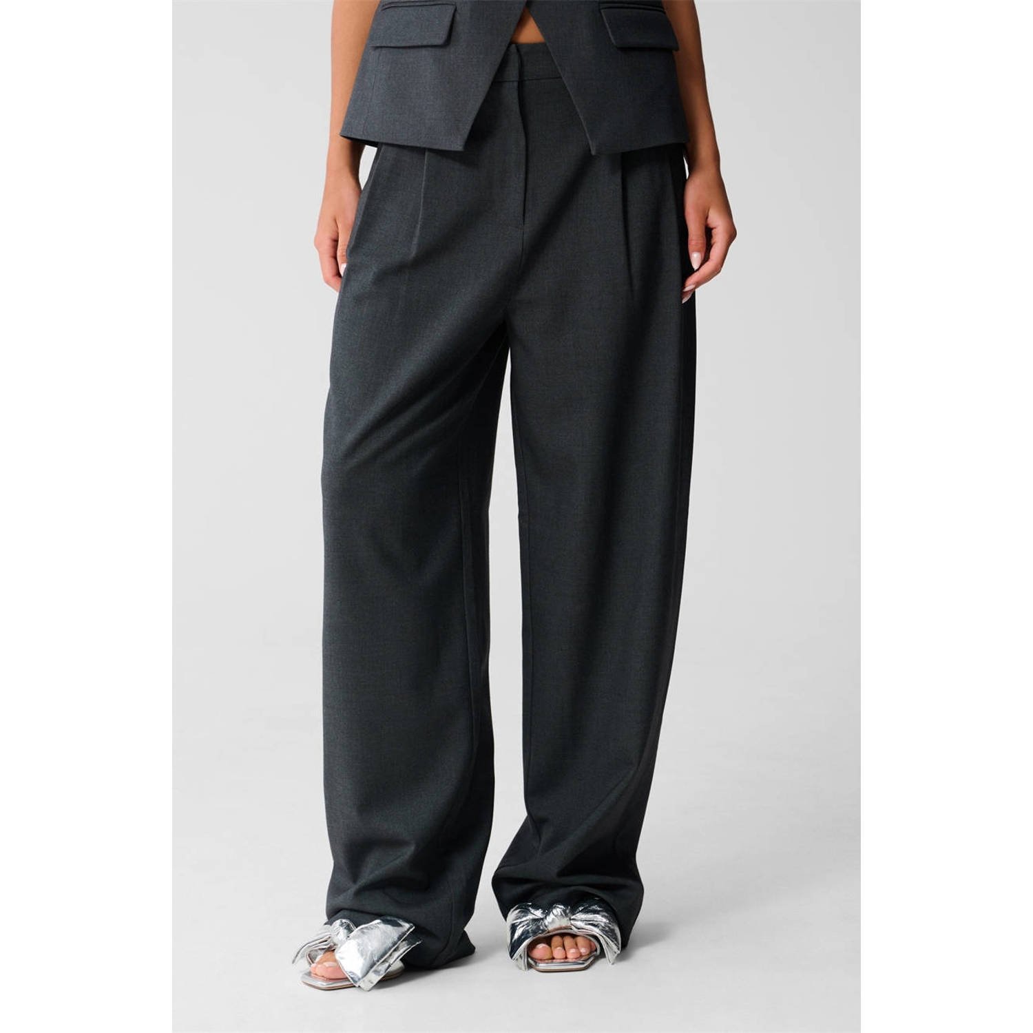 Shoeby wide leg high waist pantalon grijs