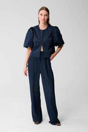 wide leg high waist broek donkerblauw