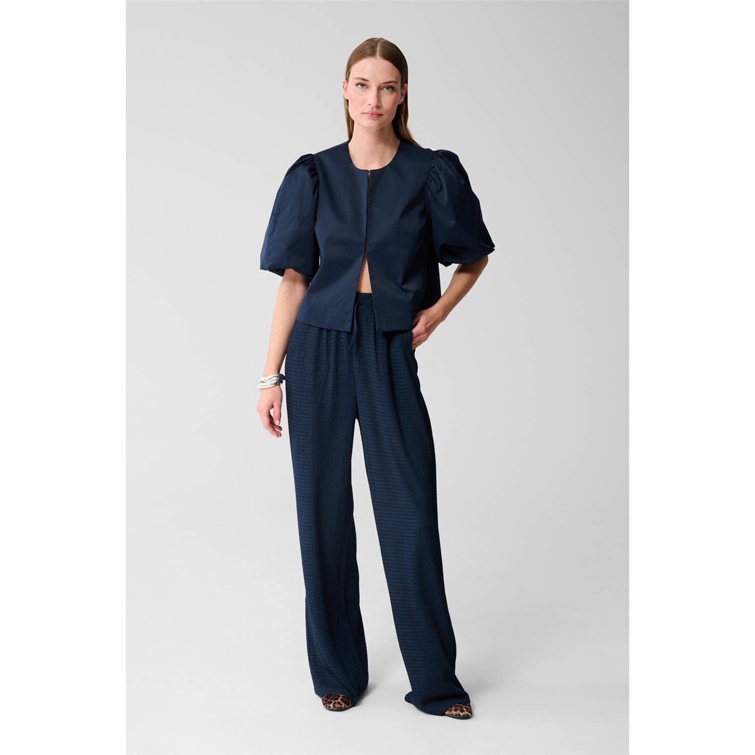 Shoeby wide leg high waist broek donkerblauw