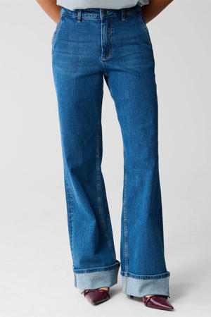 high waist wide leg jeans medium blue denim