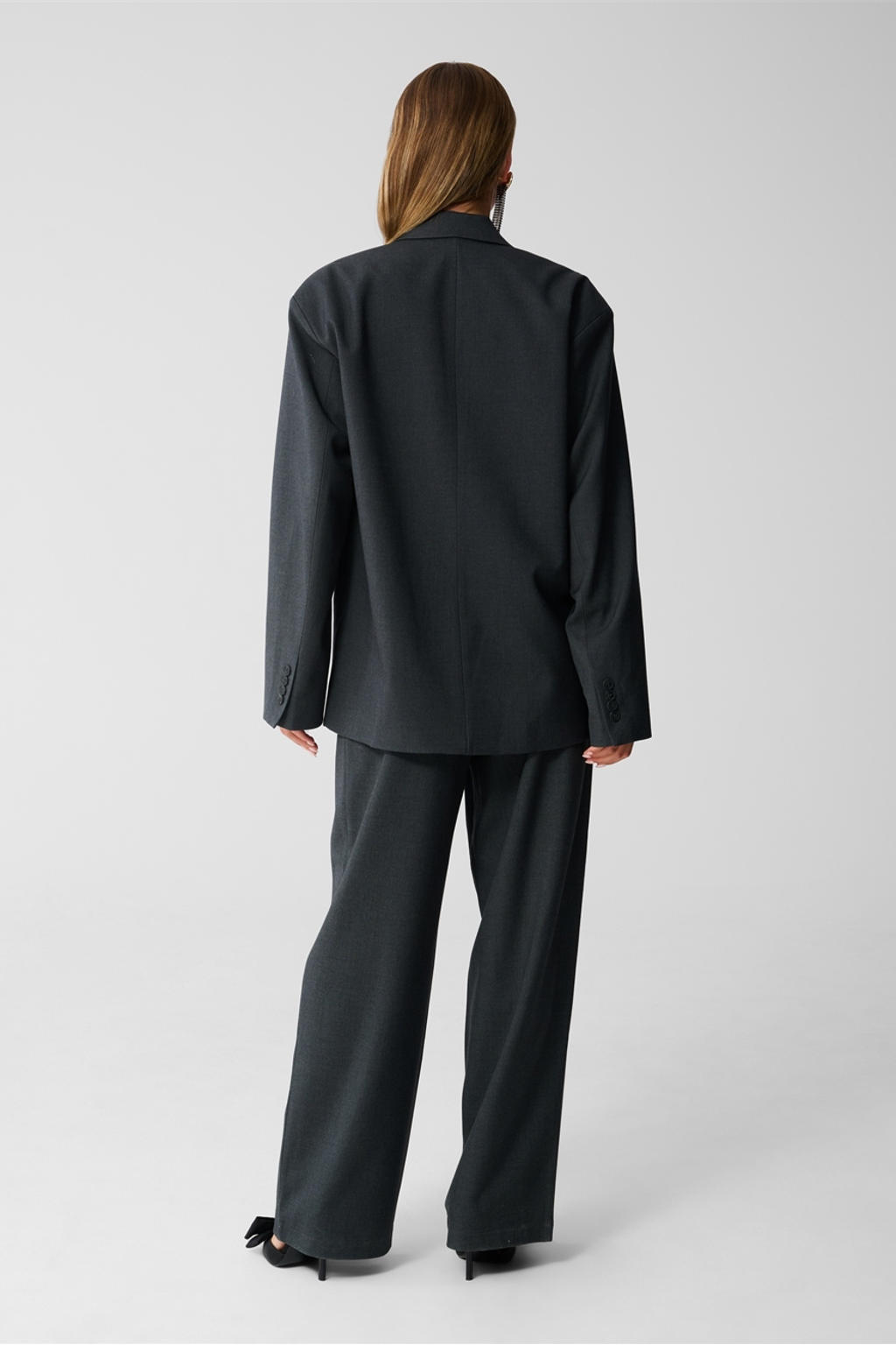 Grijze dames Shoeby oversized blazer van polyester met effen, lange mouwen, reverskraag en knoopsluiting