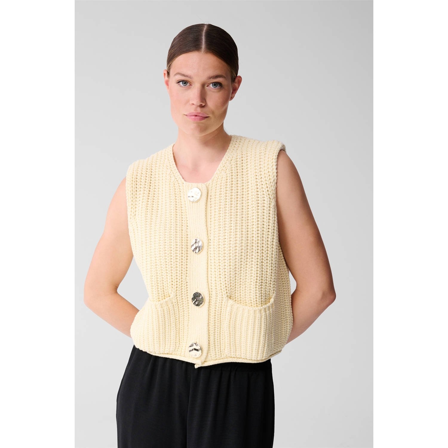 Shoeby gilet ecru grof gebreid