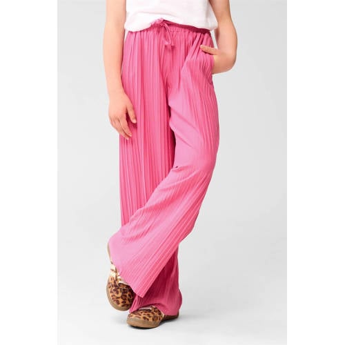 Shoeby wide leg casual broek roze met plissé detail afbeelding