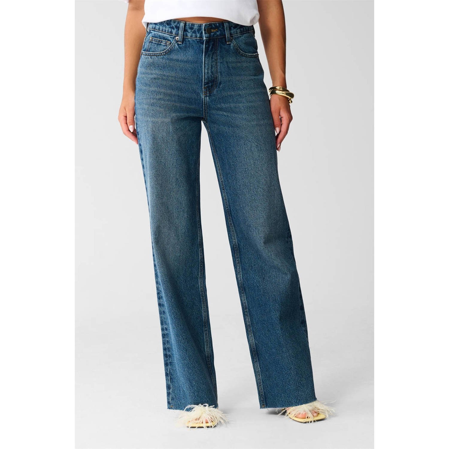 Shoeby high waist straight leg jeans dark blue denim
