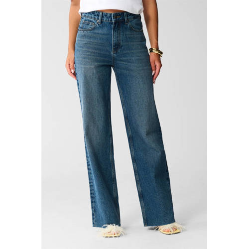 Shoeby high waist wide leg jeans dark blue denim afbeelding